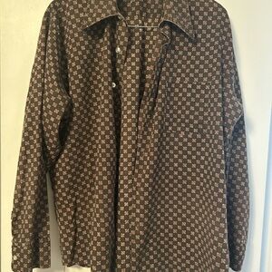 Kmart Brown Button-Down Shirt with Pink Tile Print